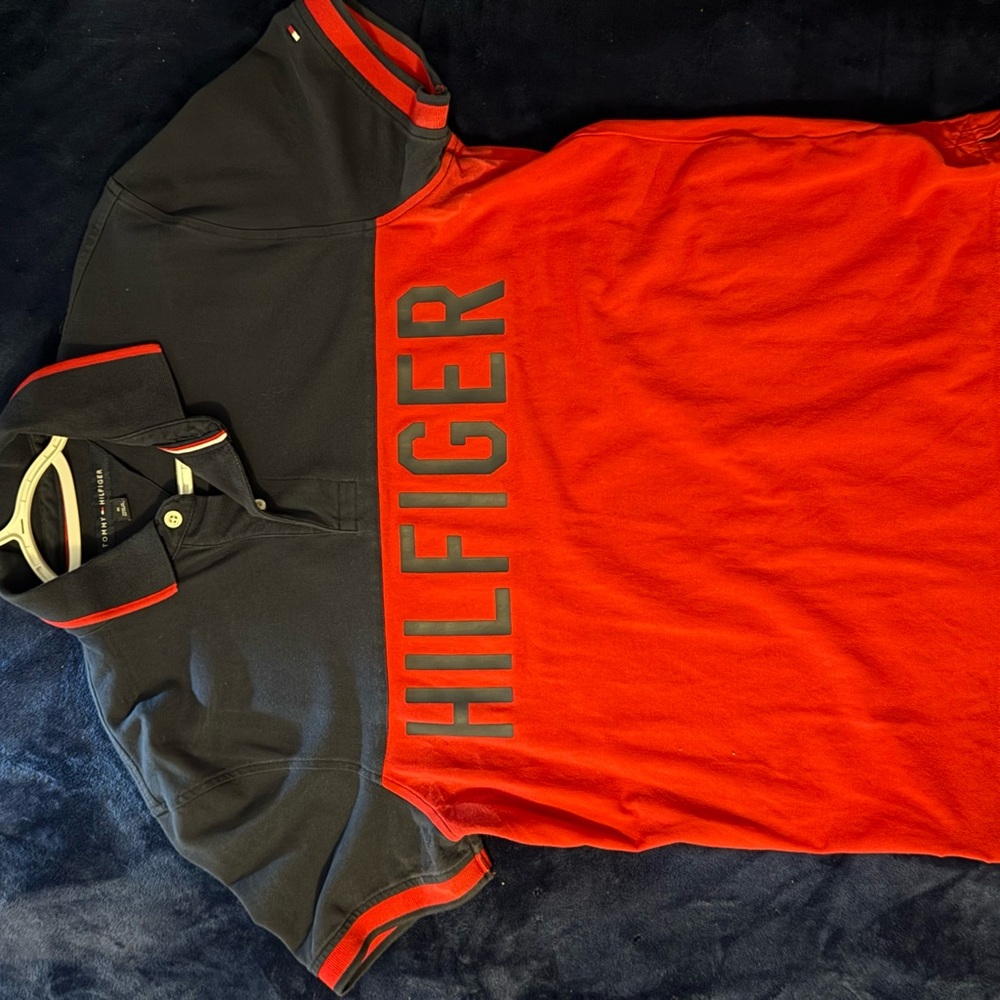 Tommy Hilfiger Red and Navy Blue Polo